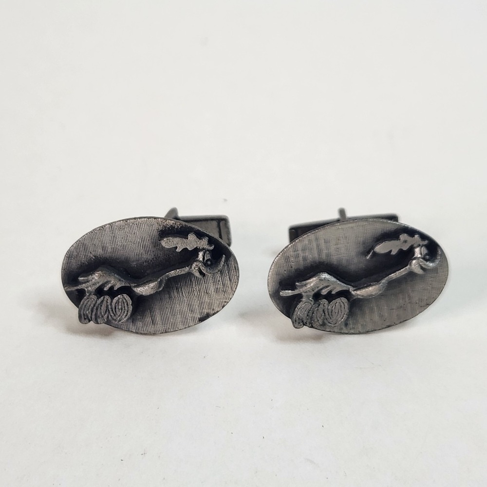 Vtg 1968 Plymouth Road Runner Cufflinks Warner Bros Seven Arts Promo Silver Tone
